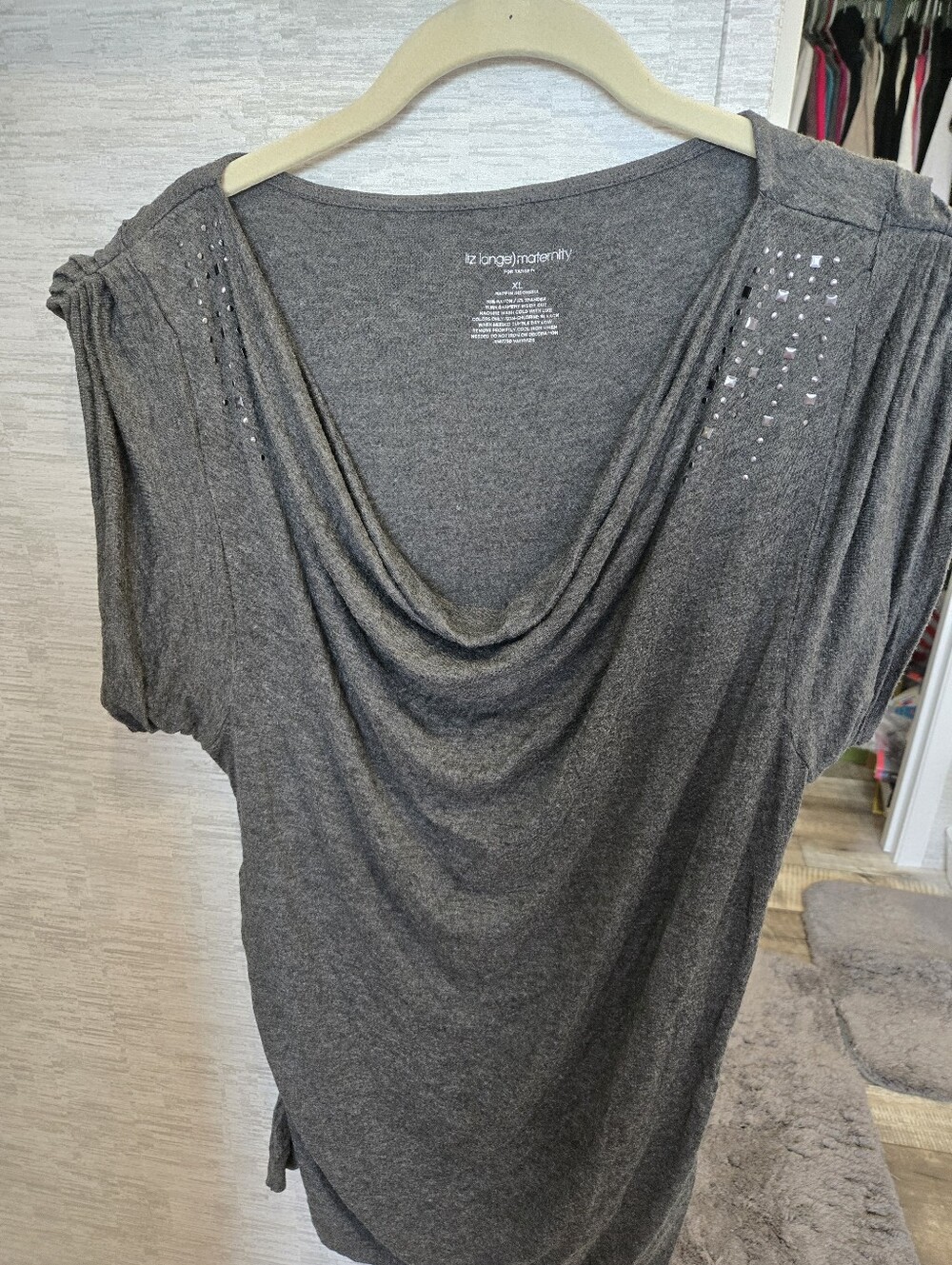Liz Lange  Maternity Gray Cowl Neck Short Sleeve Tunic